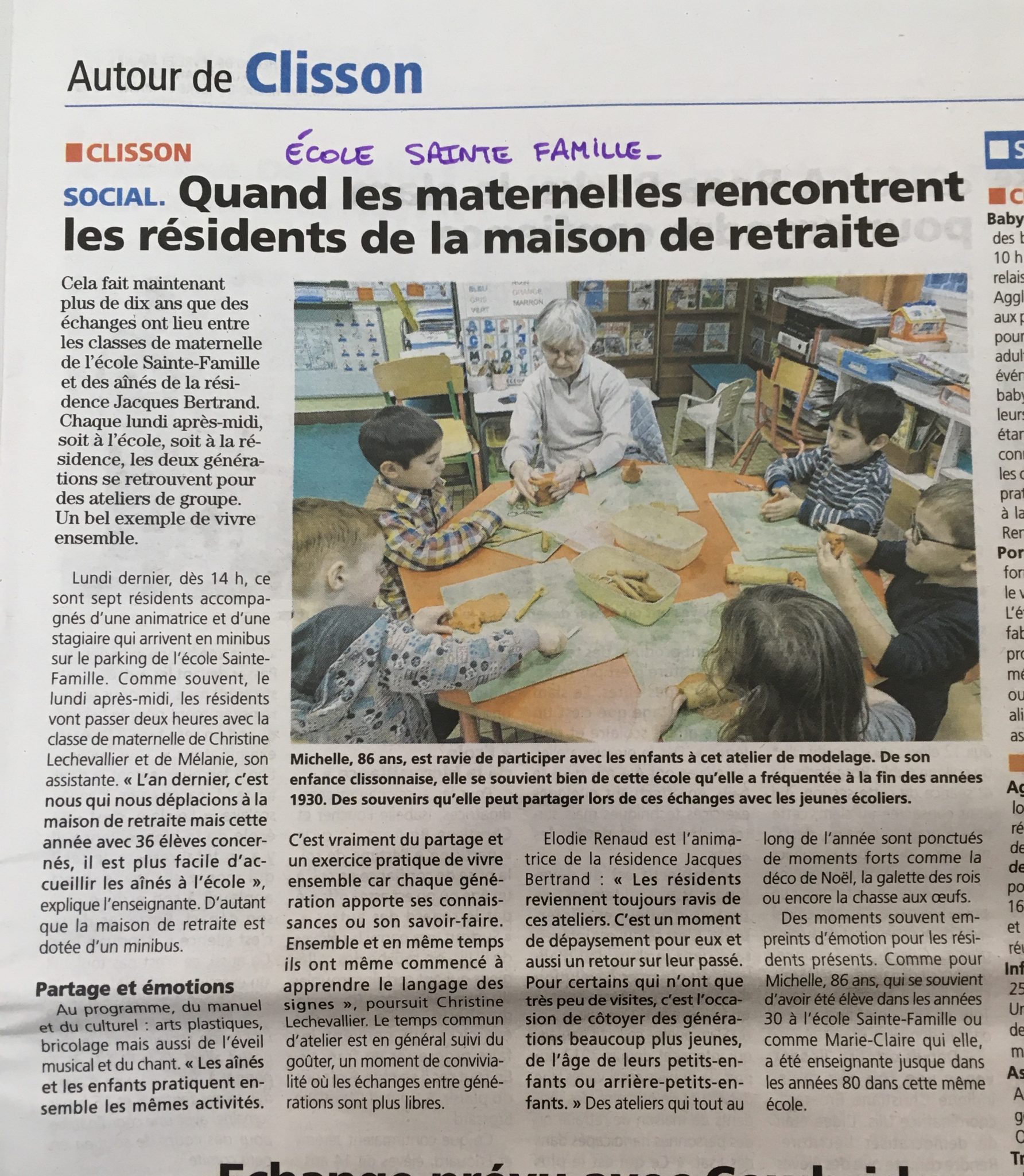 Article de presse – Ecole Sainte Famille – CLISSON